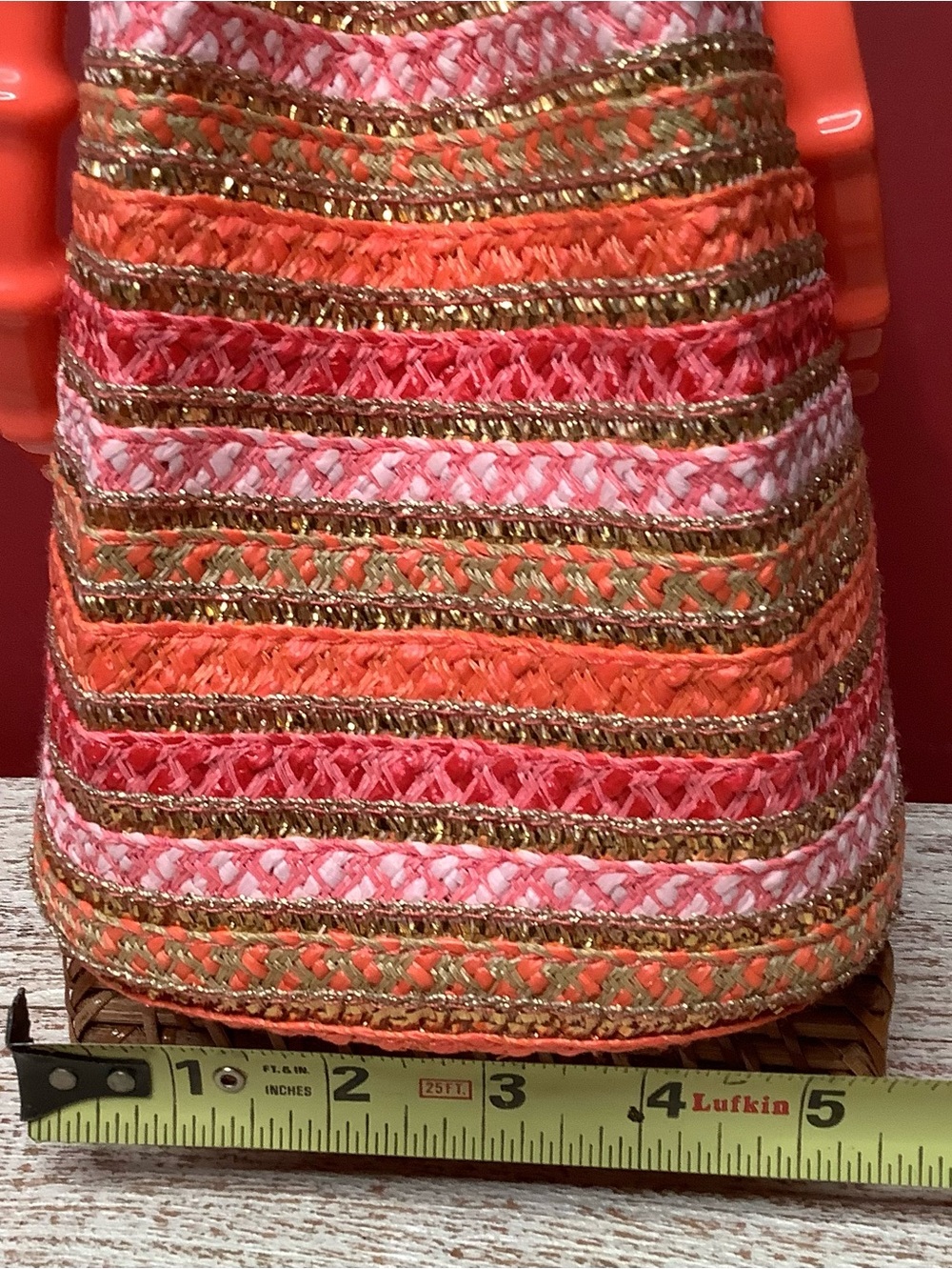 Eric Javits LEILA Coral Pink Striped Woven Satchel Crossbody Bamboo Handle Bag - Picture 8 of 16